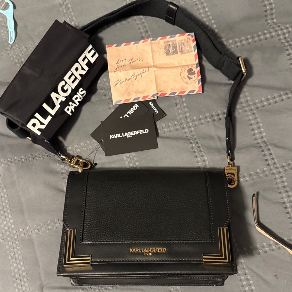 Karl Lagerfeld Black and Gold Crossbody Bag